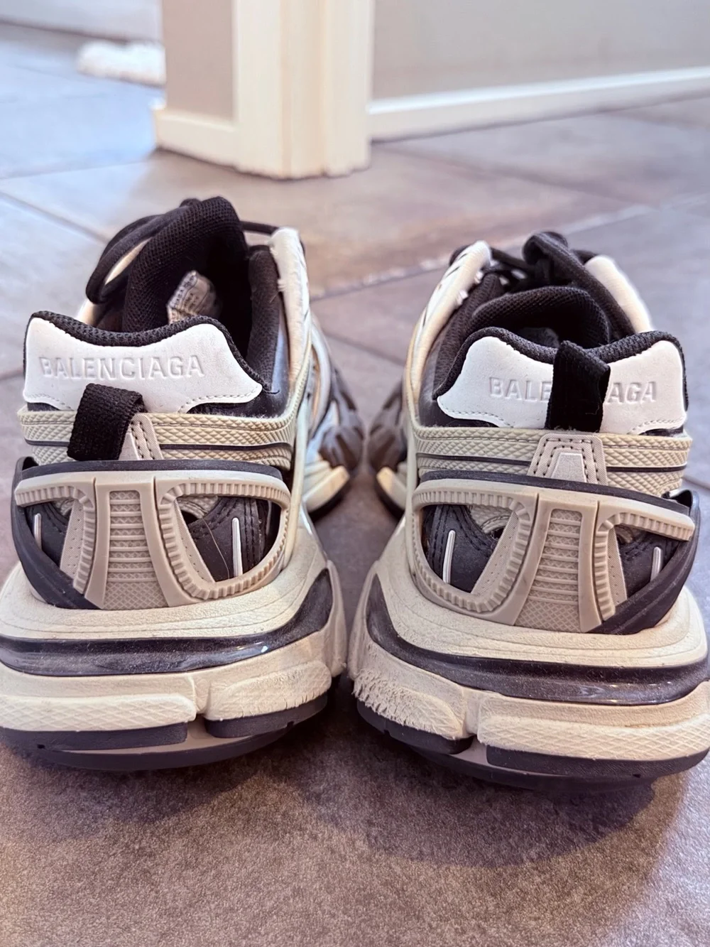 Balenciaga Men’s Runner-Style Sneakers in Cream & Black